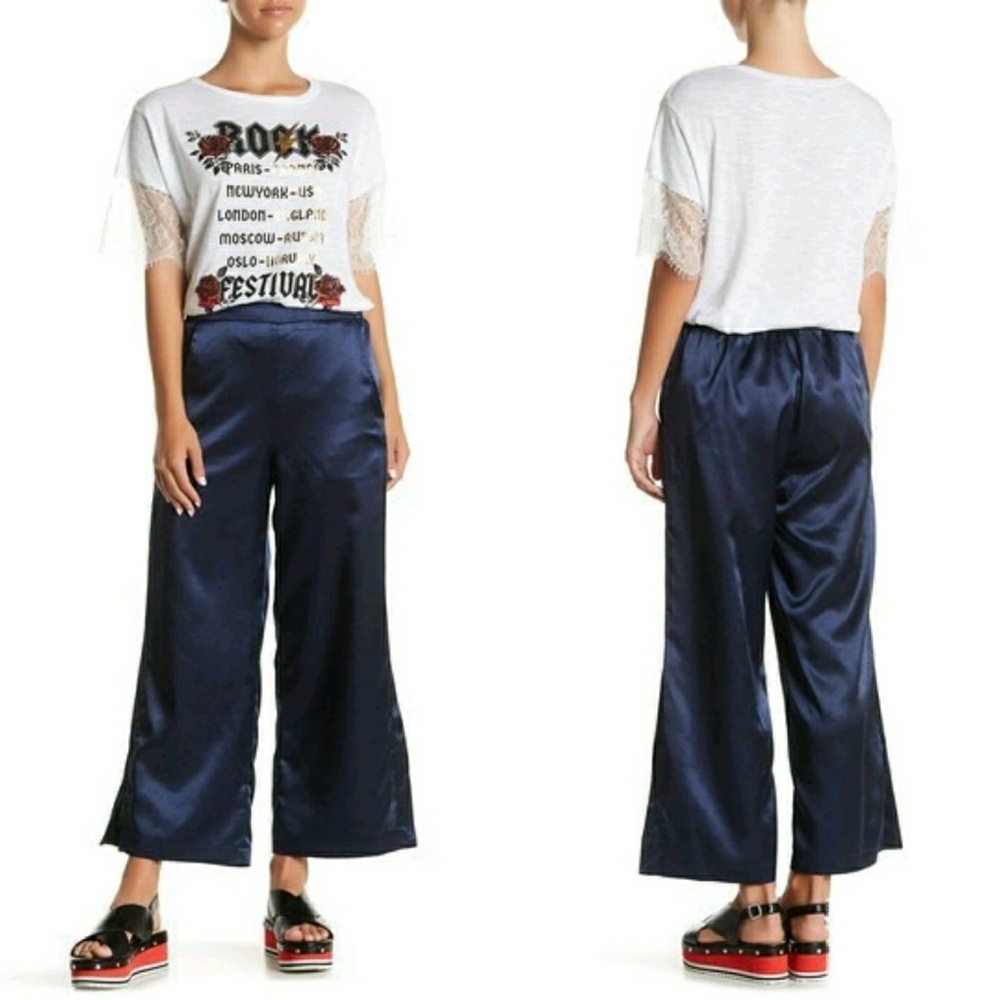 💙 KNOW ONE CARES SATIN CROPPED PANTS